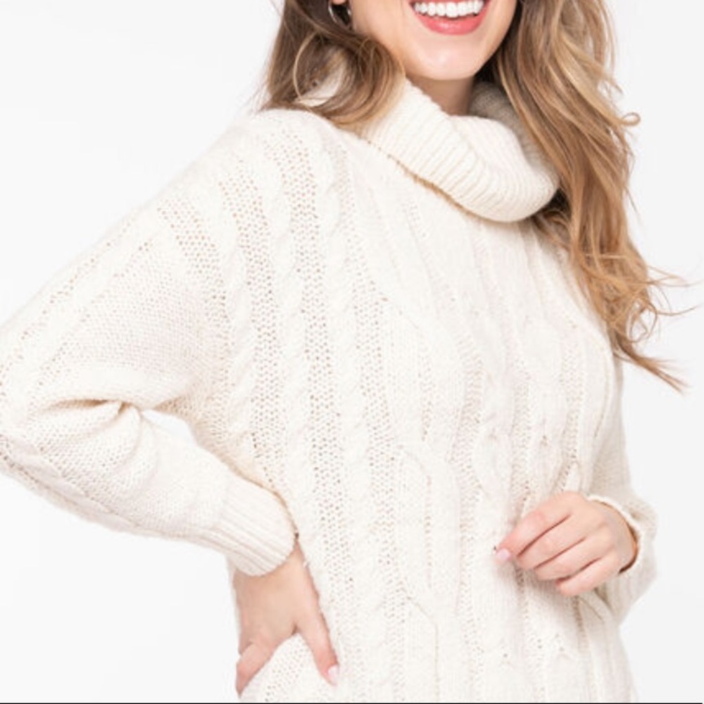 Cowl Neck Cable Knit Sweater